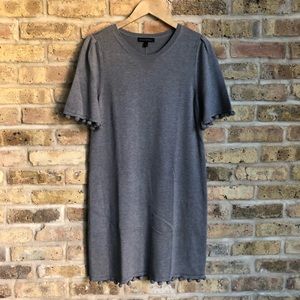 Banana Republic Knit Grey Short Sleeved Dress w/ Pom Pom Trim
